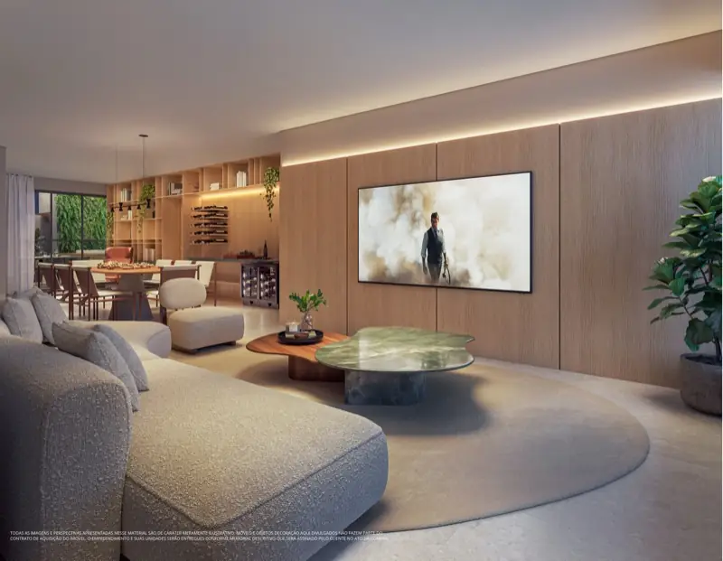 Perspectiva ilustrada do living da penthouse do Juquehy Residencial Panamby