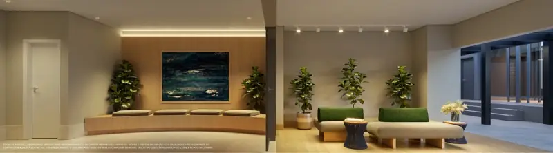 Perspectiva ilustrada do lobby da torre A do Juquehy Residencial Panamby