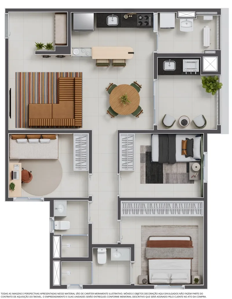 Planta do apartamento de 3 dormitórios com 1 suíte e 110 m² do Juquehy Residencial Panamby