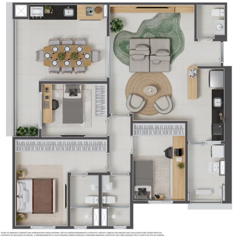 Planta do apartamento de 3 dormitórios com 1 suíte e 85 m² do Juquehy Residencial Panamby