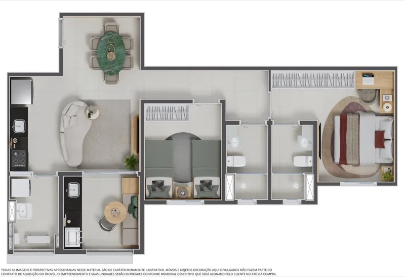 Planta do apartamento de 2 dormitórios com 1 suíte do Juquehy Residencial Panamby