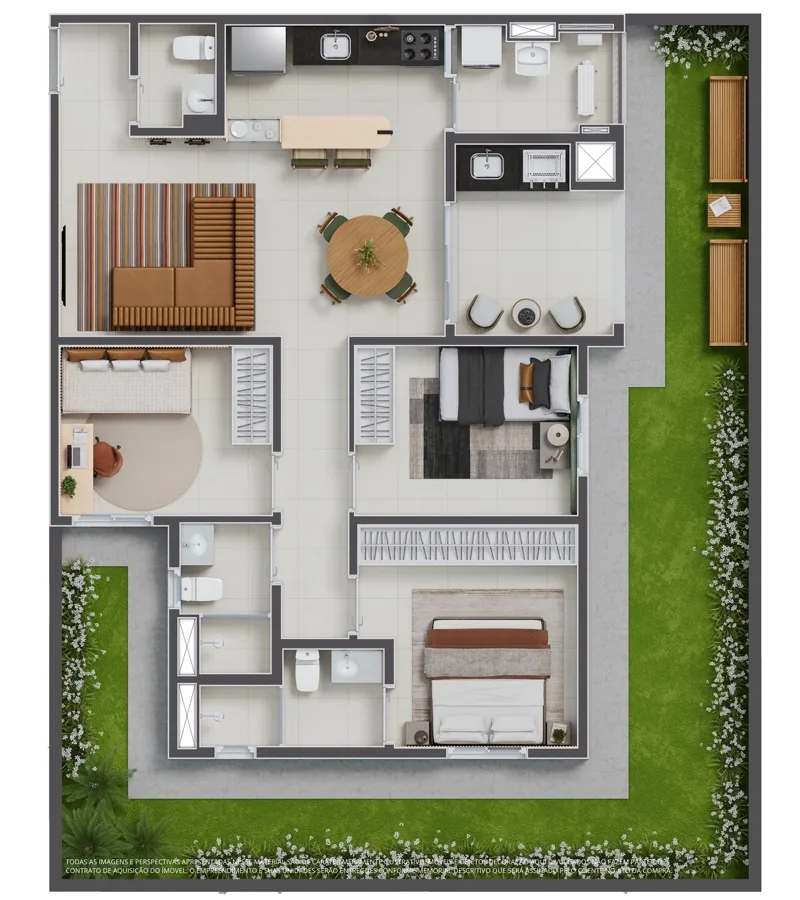 Planta do apartamento garden de 140,71 m² com 3 dormitórios do Juquehy Residencial Panamby