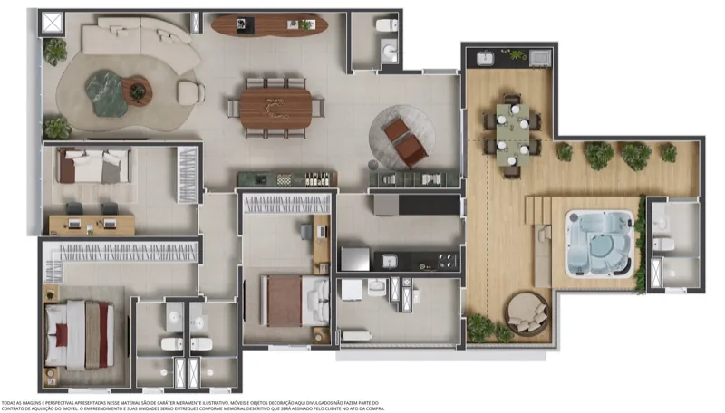 Planta da penthouse de 169,09 m² com 3 dormitórios do Juquehy Residencial Panamby