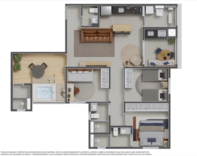 Planta da penthouse de 102,48 m² com 3 dormitórios do Juquehy Residencial Panamby